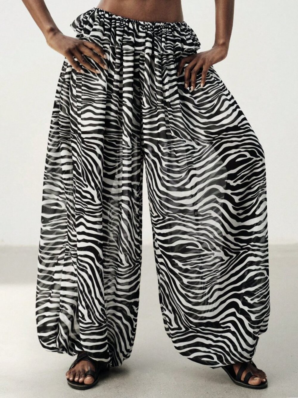 Multicolor Casual Women's Zebra Print Chiffon Low Waist Ruffle Balloon Pants